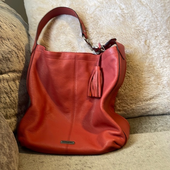 Handbags - Coral large coach hobo purse with silver hardware. Coral trim inside to match
